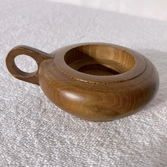 Vintage Handmade Wooden Candle Holder With Handle - Picture 9 of 12